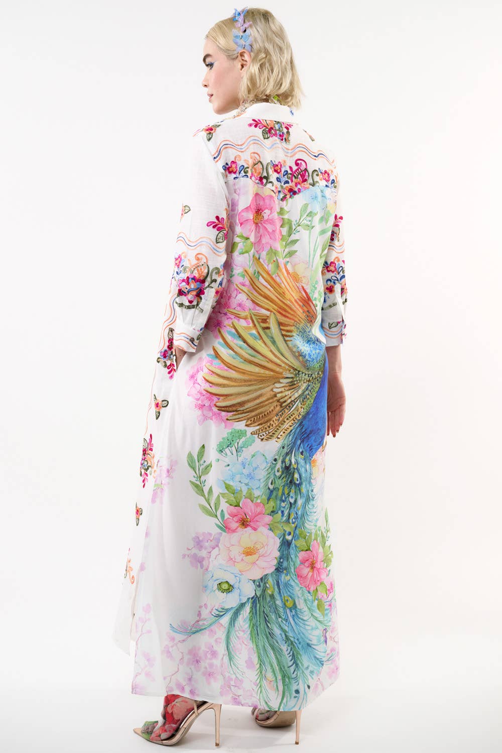 Beauty Mark Embroidered Maxi Duster / Shirt Dress : White /