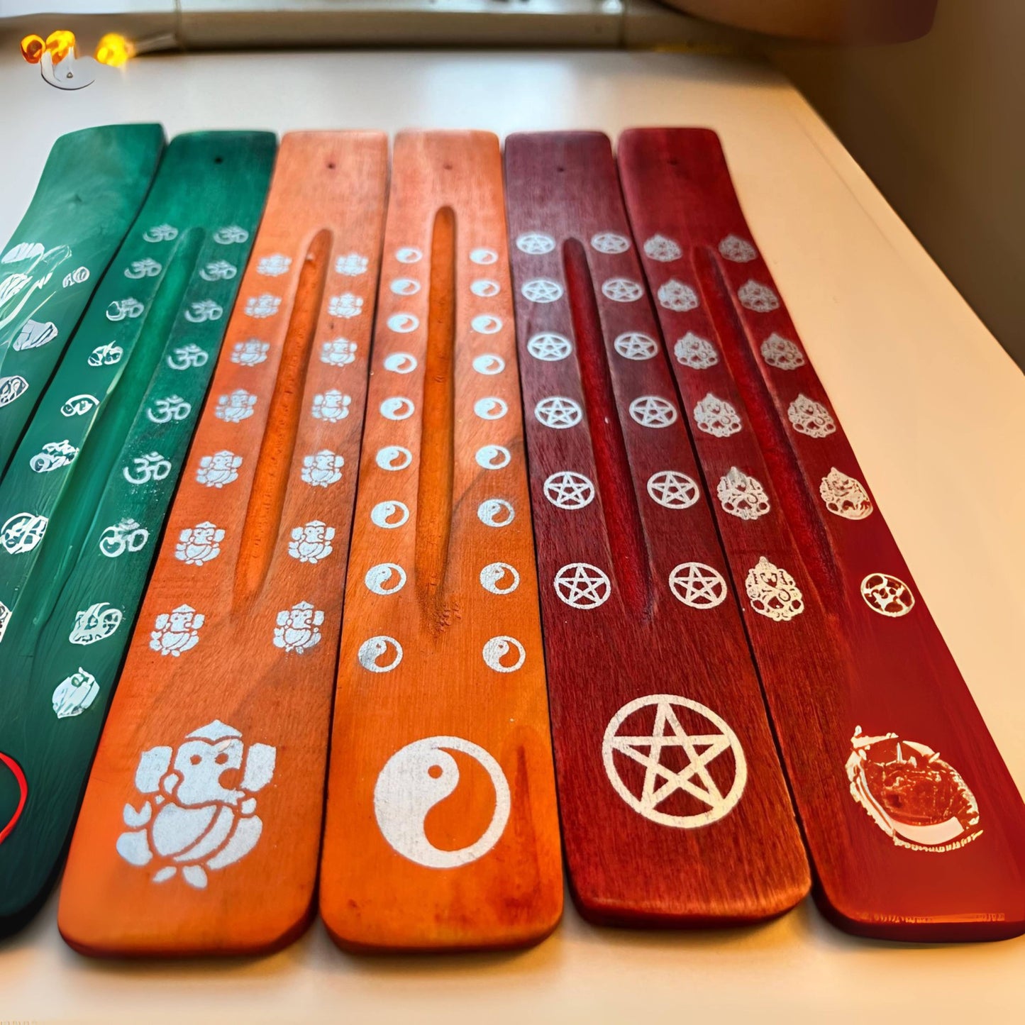 10" Wooden Incense Holders – Assorted Colors & Symbols