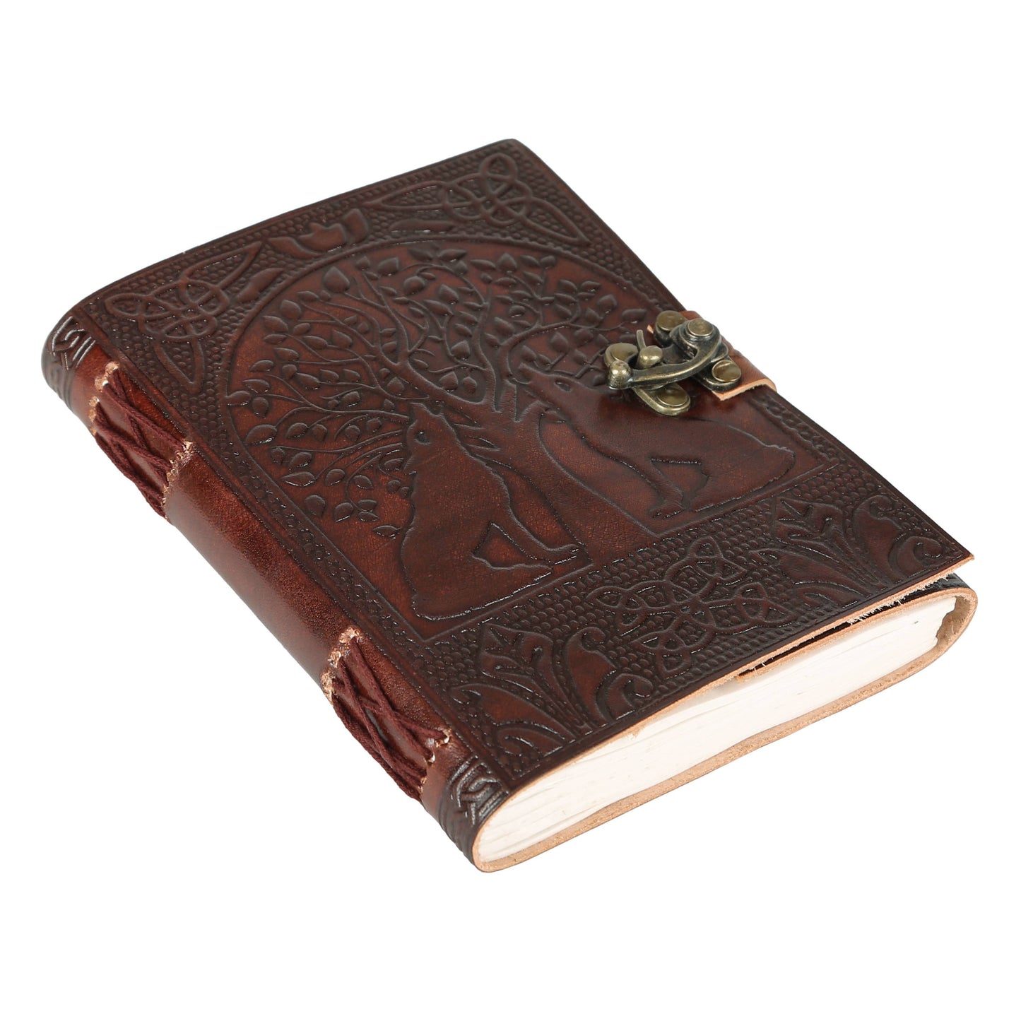 TUZECH Tree of Life with Wolves Vintage Book of Shadows Handmade Leather Journal Diary Hocus Pocus Notebook Seven Chakra Gift for Men Women Him Her With Leather Bound 7X5 Inches