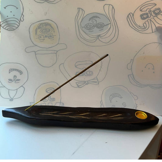 Hand Carved Wooden Incense Holder – 10.5” Canoe Shaped
