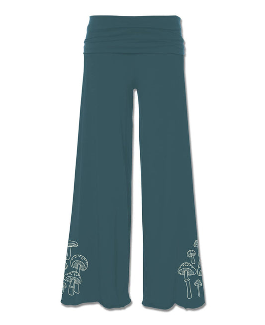 Mushrooms Flowy Pants - Teal Flow Pants: 2X