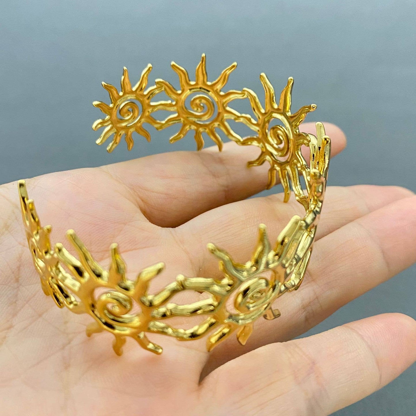 18K Gold Plated S.Steel Vortex Sun Adjustable Cuff