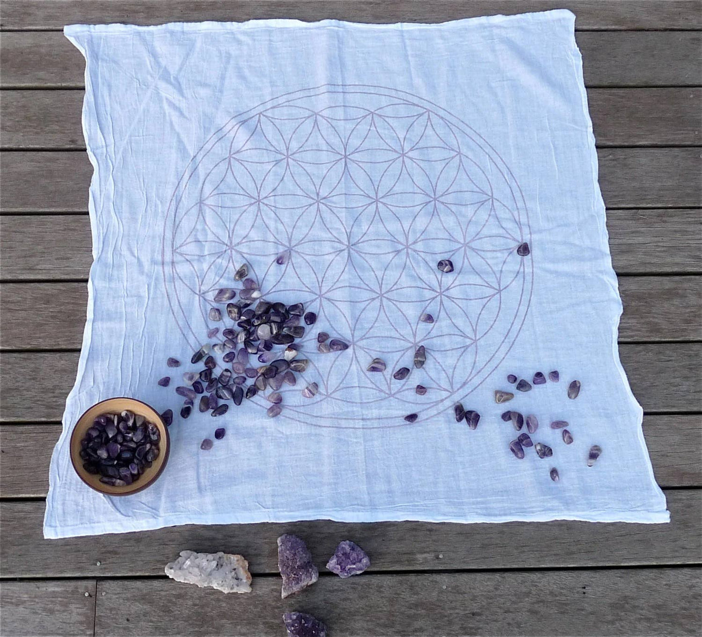 XL Flower of Life - Crystal Grid Cloth: White