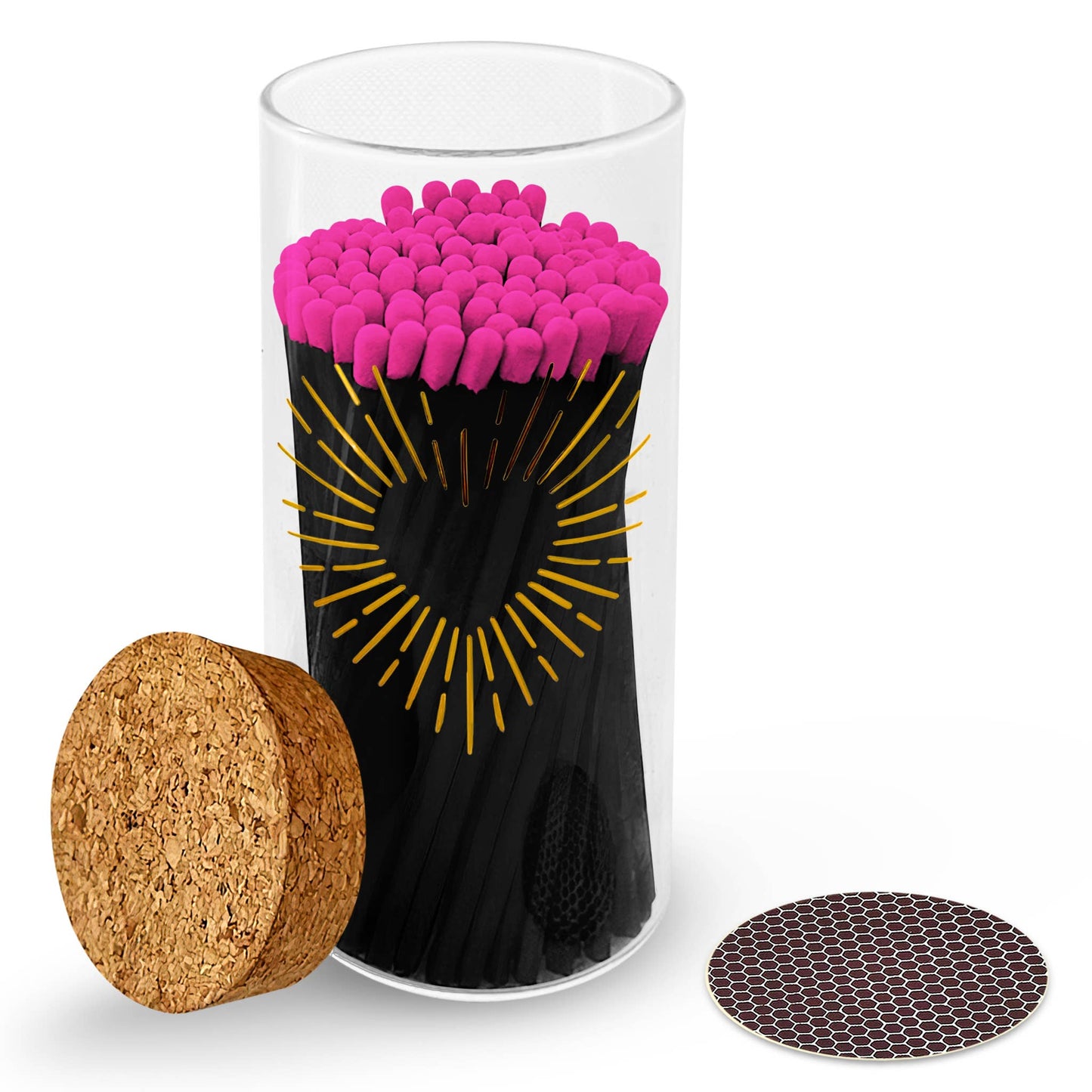 Gold Print with 4" Matches & Lg Cork Top Jar