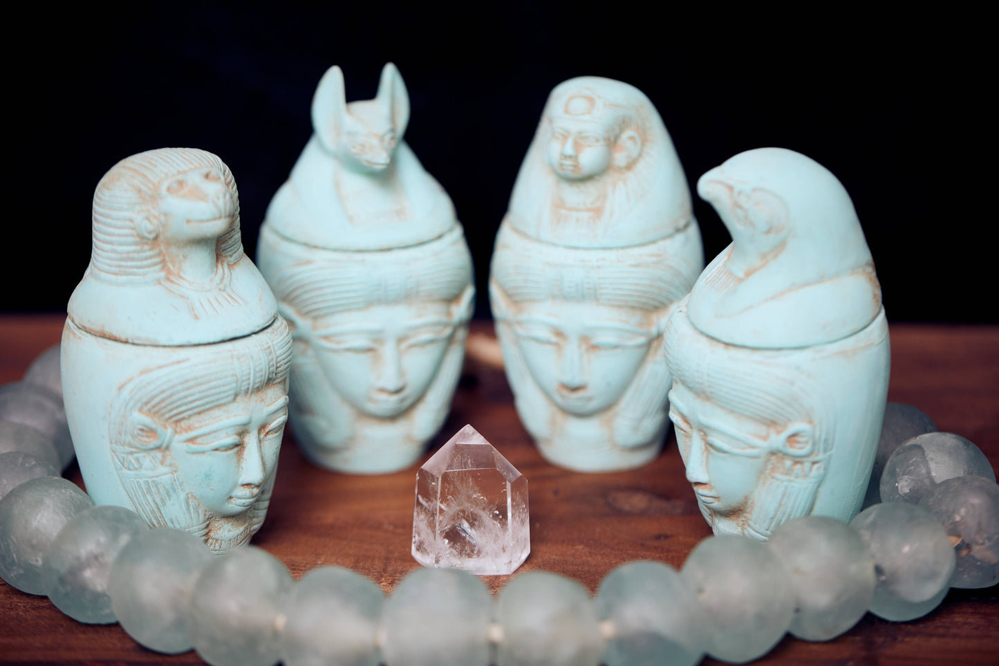 Canonic Jar, Duamutef and Hathor Turquoise Basalt