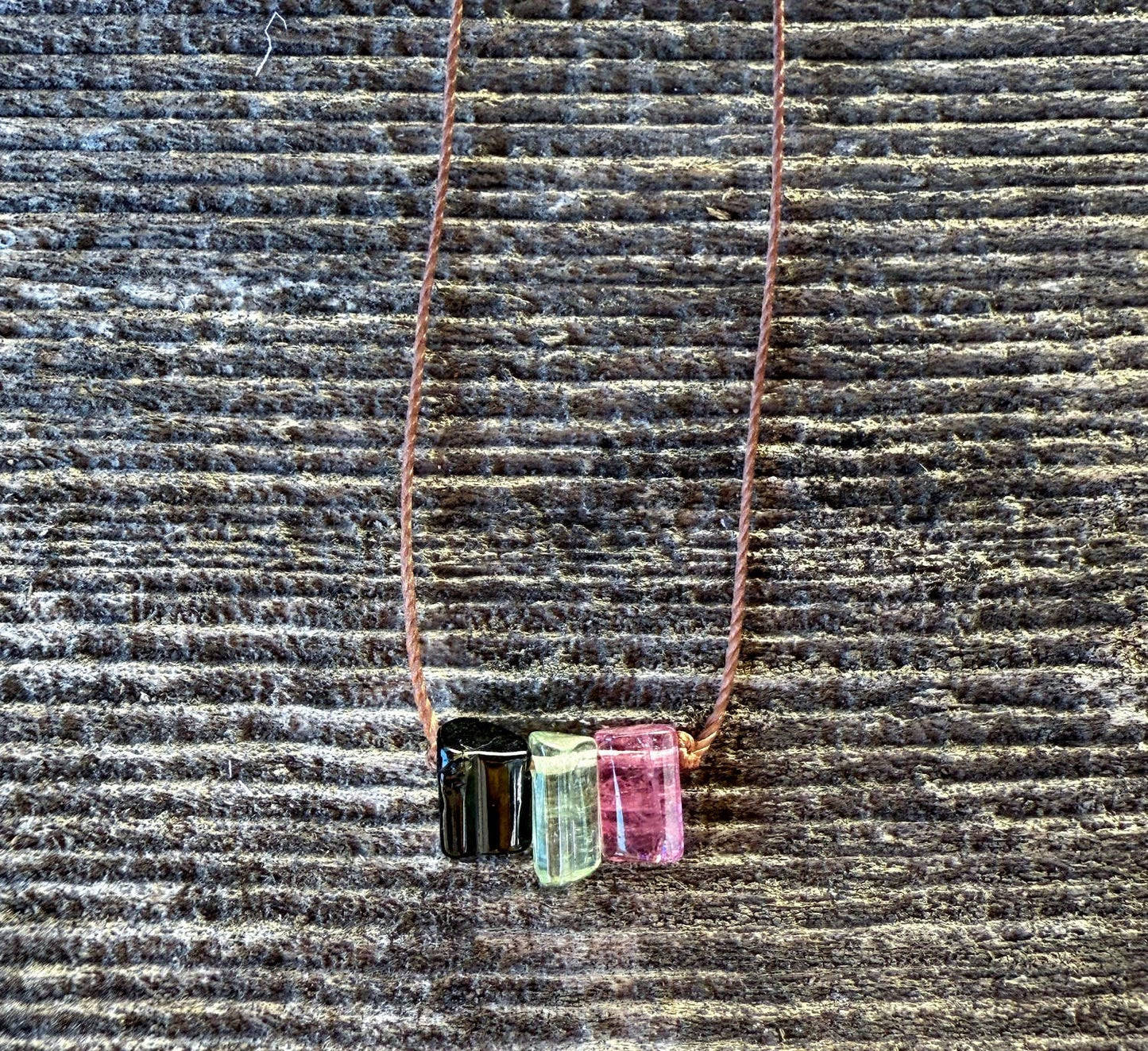 Multi Tourmaline Smooth Stick Bar Cord Necklace