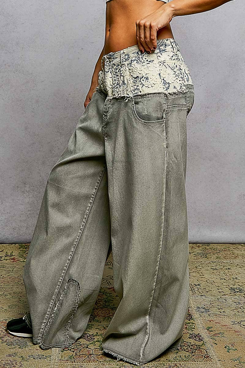 Low Rise Wide Double Waist Pants
