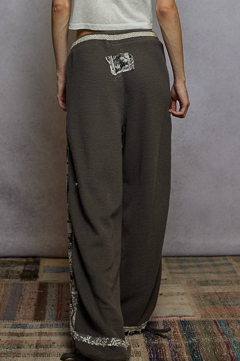 Elastic band floral print patch stud detail jogger pants: Pink or Sage