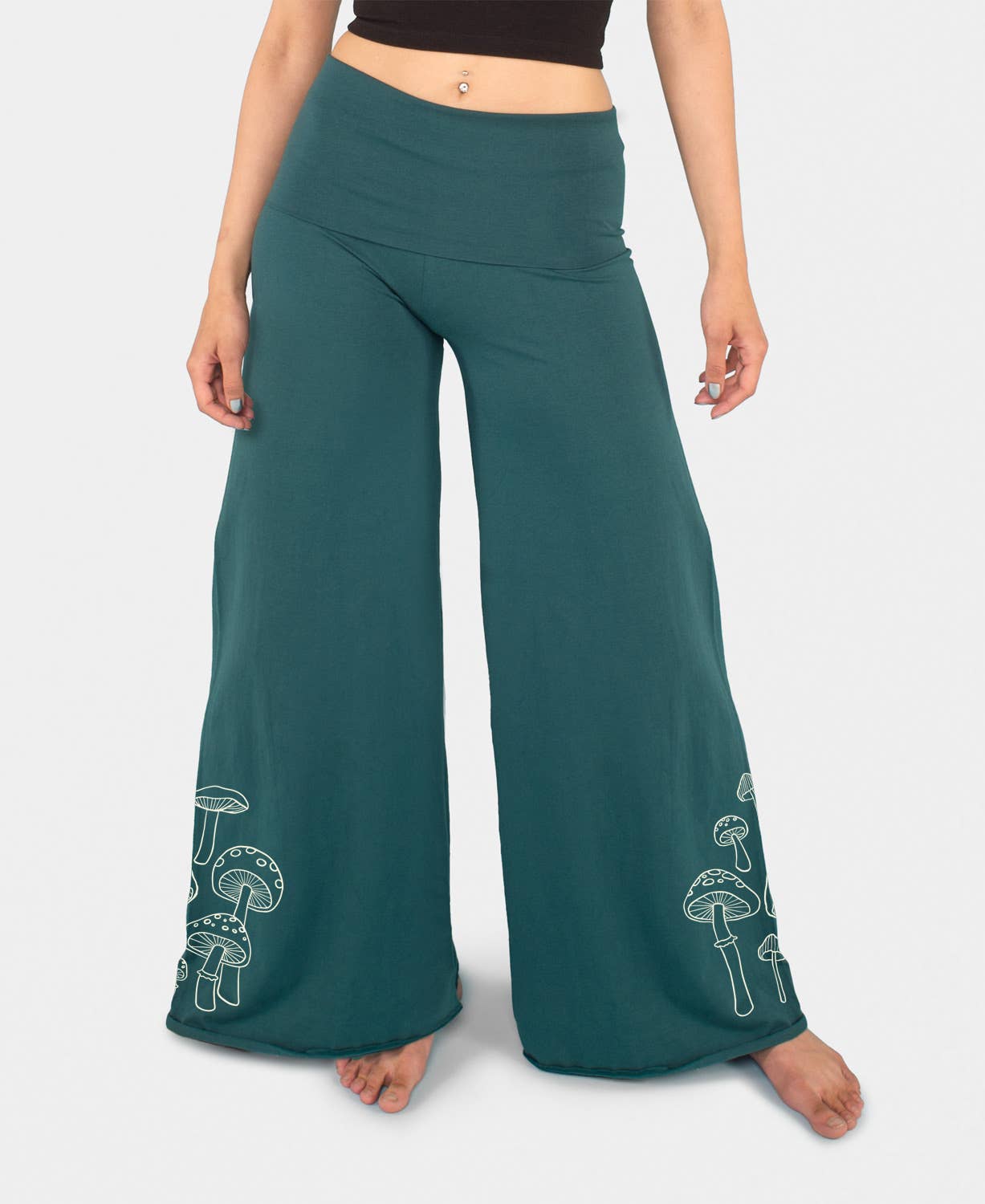 Mushrooms Flowy Pants - Teal Flow Pants: XL