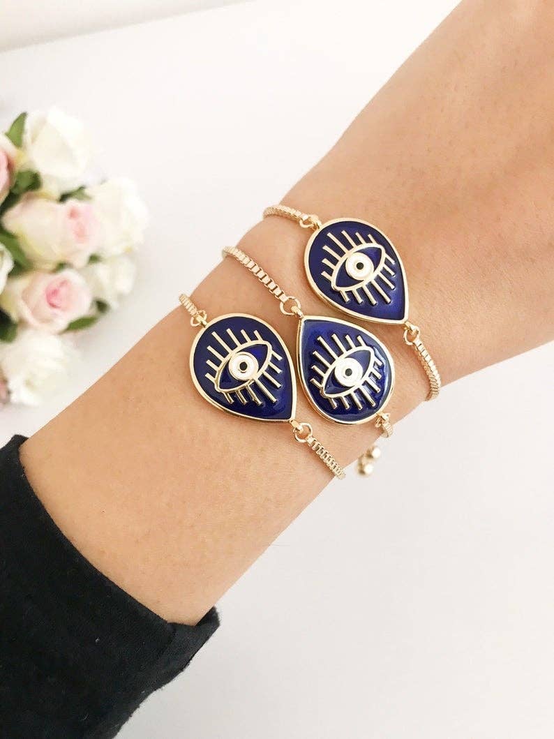 Blue Evil Eye Gold Adjustable Bracelet