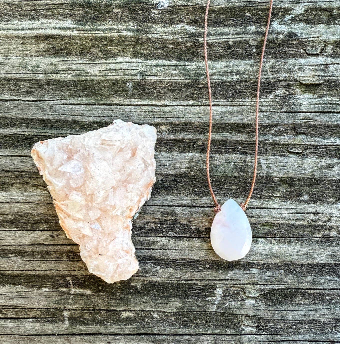 Pink Opal Faceted Teardrop Necklace