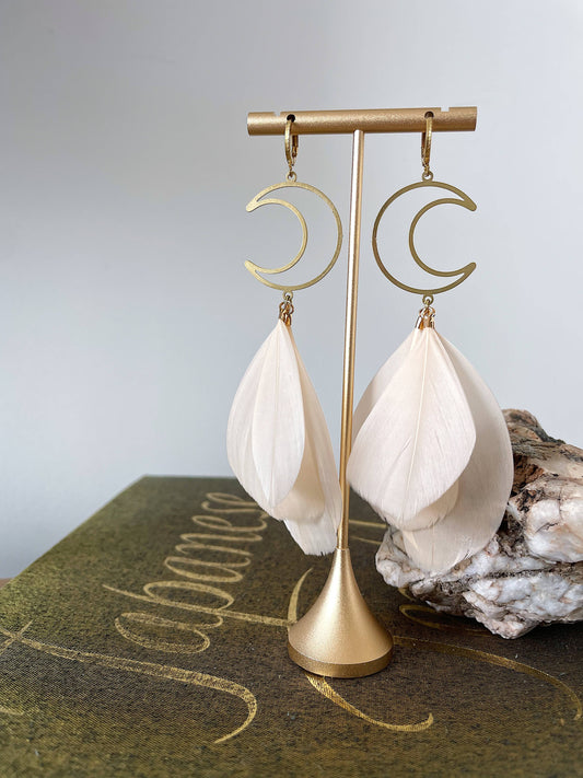 Crescent Moon Feather Earrings