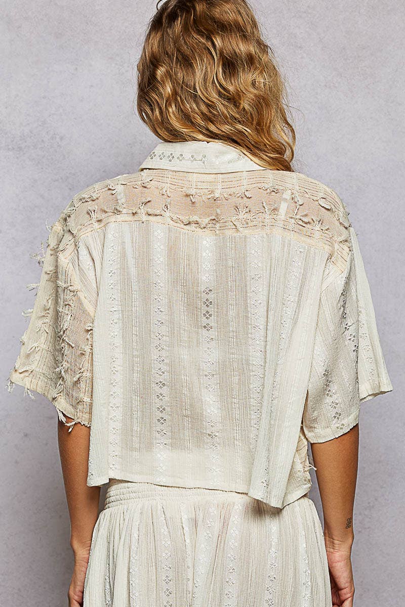 Boho Woven Texture Fringe Shell Beads Short Shirt Top