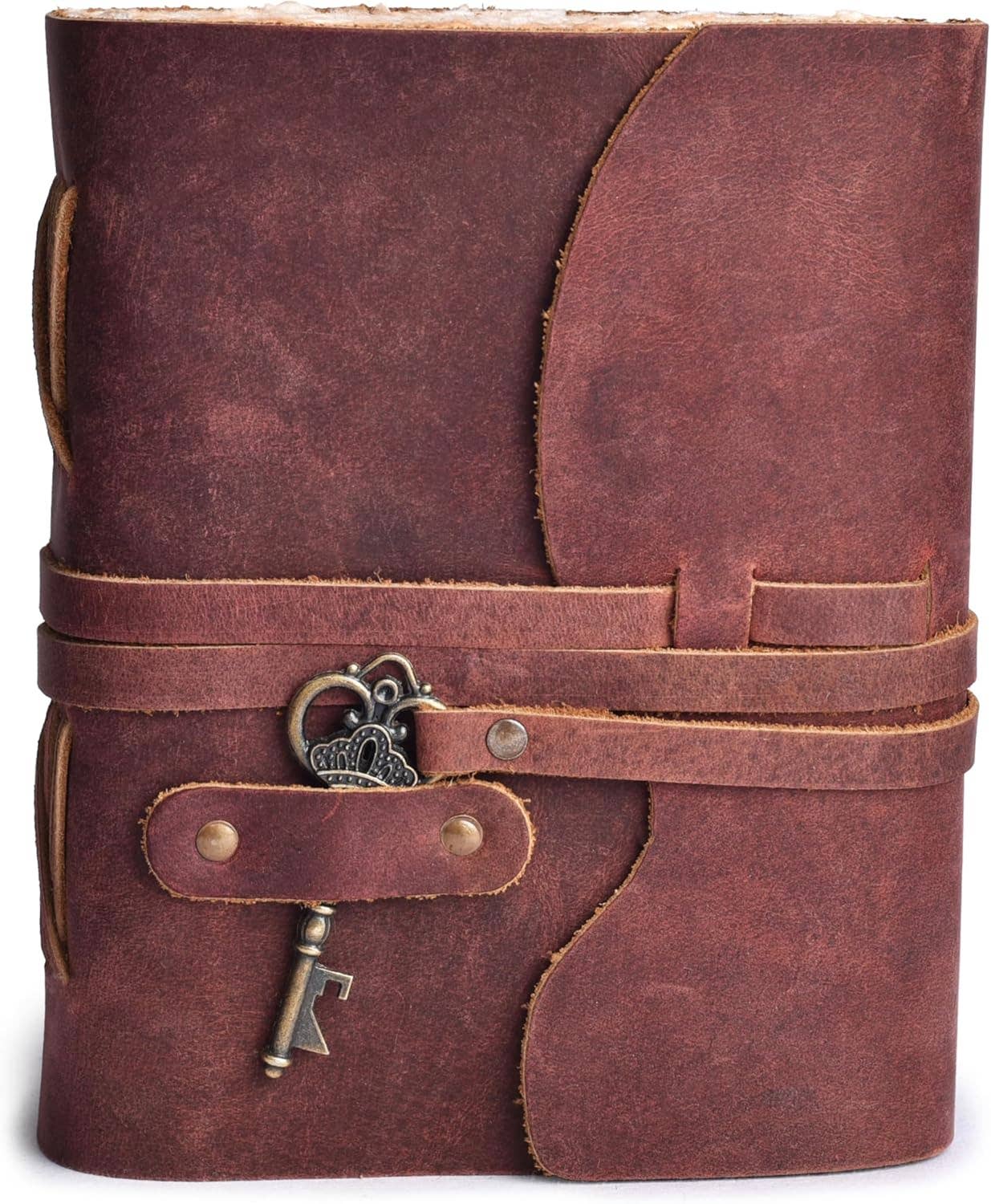 Tuzech Handmade Vintage Genuine  Leather Belt and Key Diary