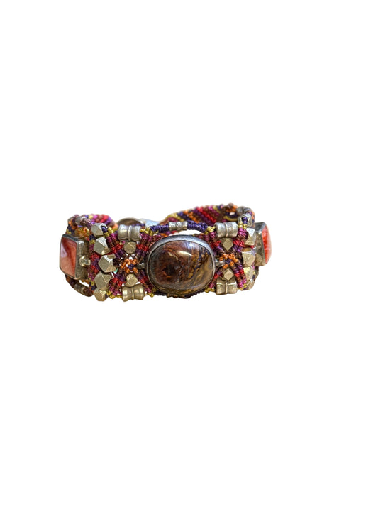 Knotworks Bracelet Tigers Eye and Strawberry Obsidian