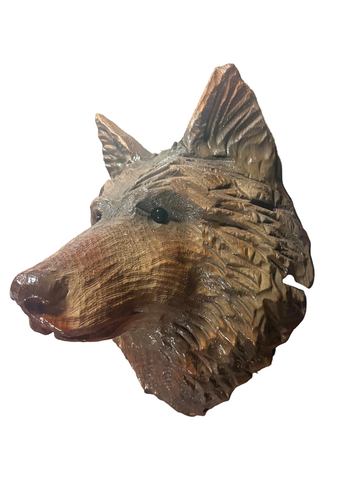 Wood Carved Wolf Head