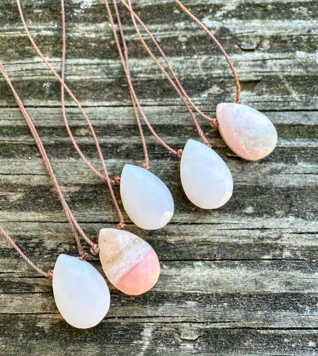 Pink Opal Faceted Teardrop Necklace