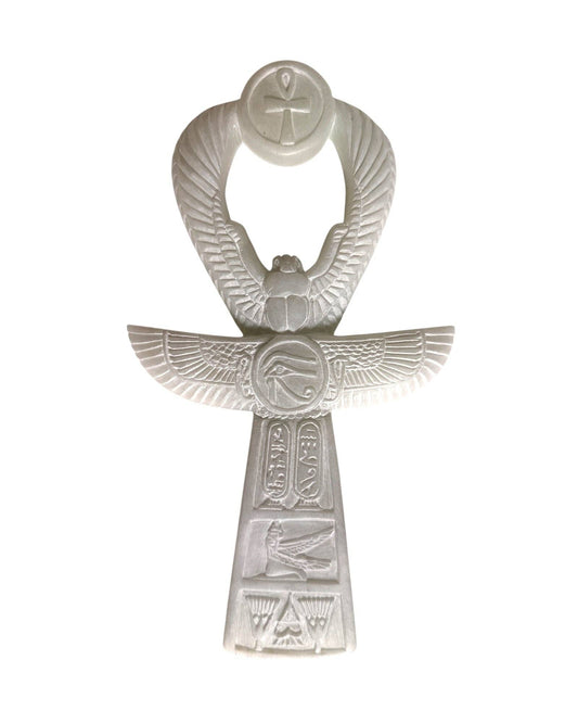 Ankh - Key of Life with Wings White Alabaster