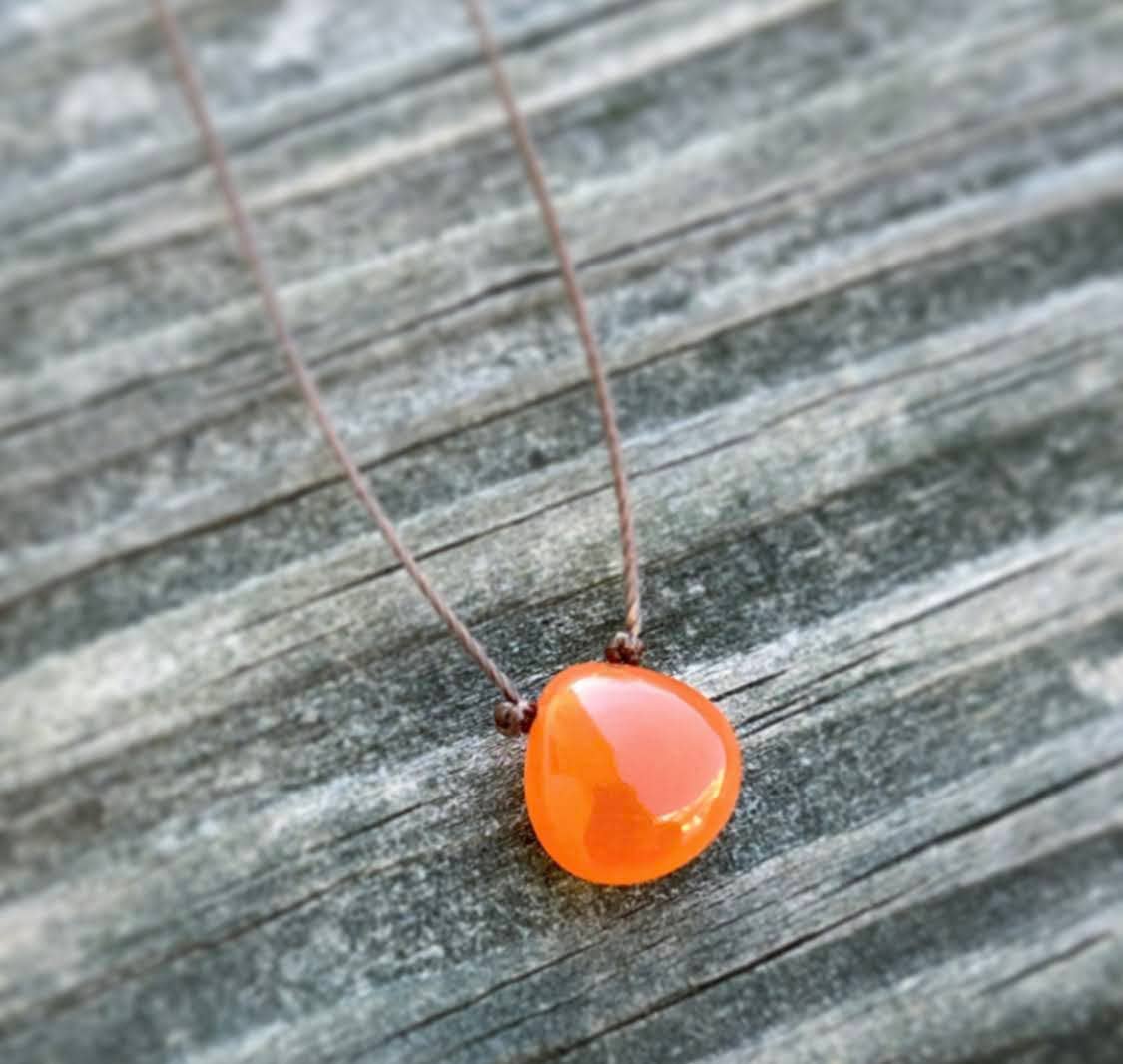 Carnelian Smooth Teardrop Cord Necklace