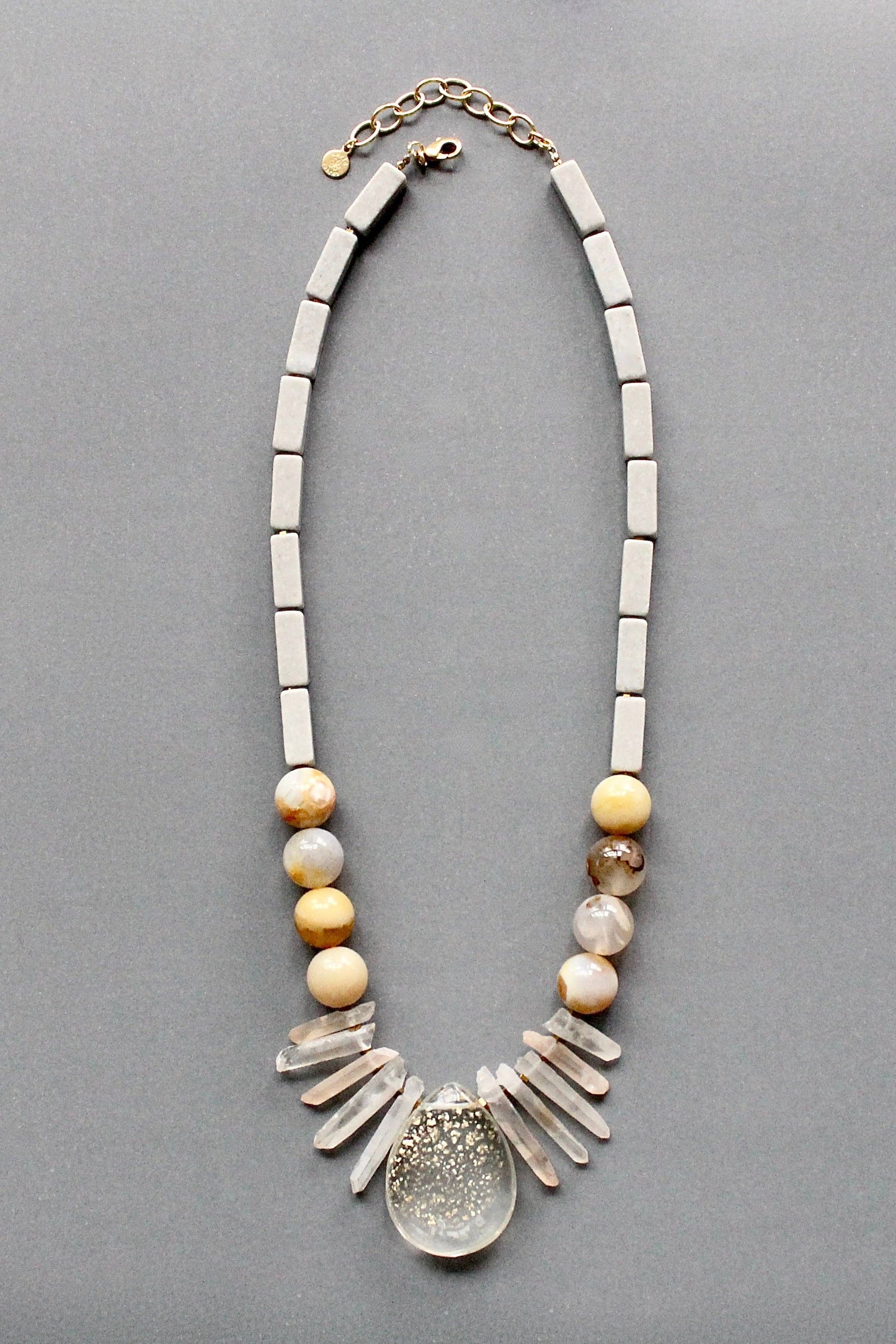 Quartz and yellow agate pendant necklace