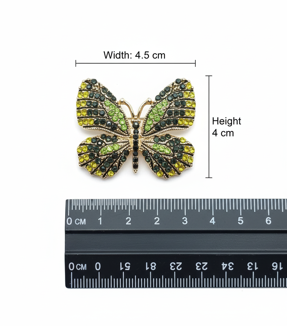 Green & Yellow Butterfly Brooch – Elegant Rhinestone Pin