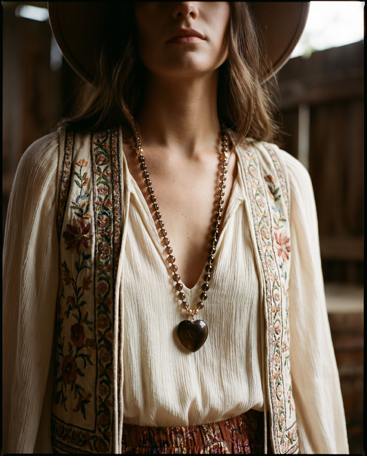 Smoky Quartz Heart Long Necklace