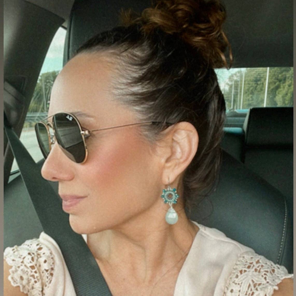 Chilled aqua gemstone statement earrings