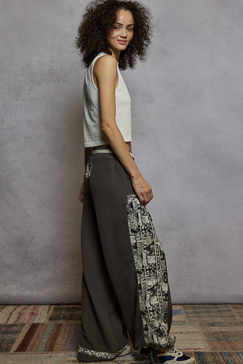 Elastic band floral print patch stud detail jogger pants: Pink or Sage