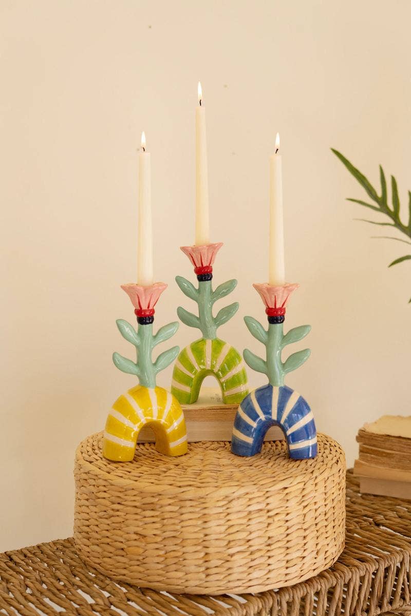 CERAMIC FLOWER TAPER CANDLE HOLDERS