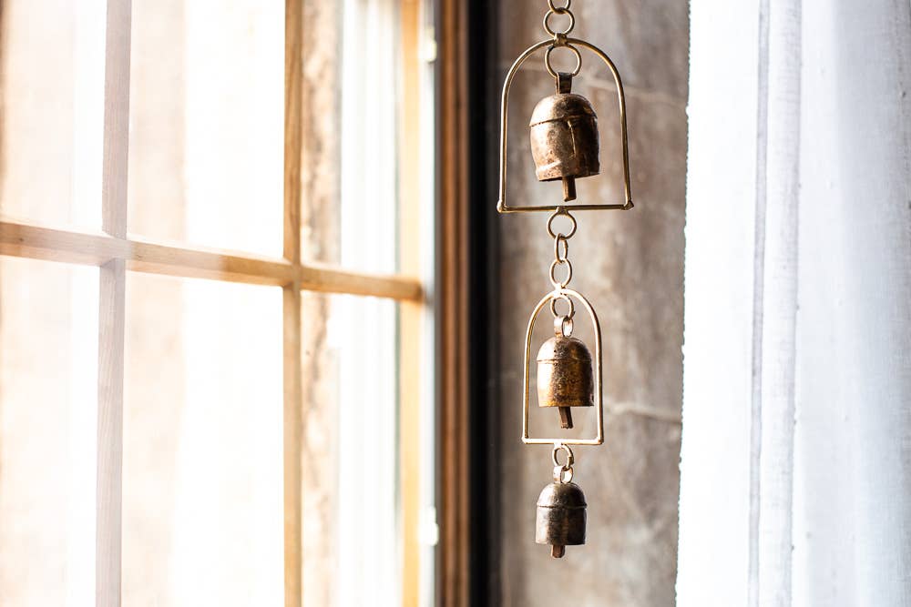 Rain Chime 5 Bell, Bronze Hand-tuned Garden Wind Chime, India