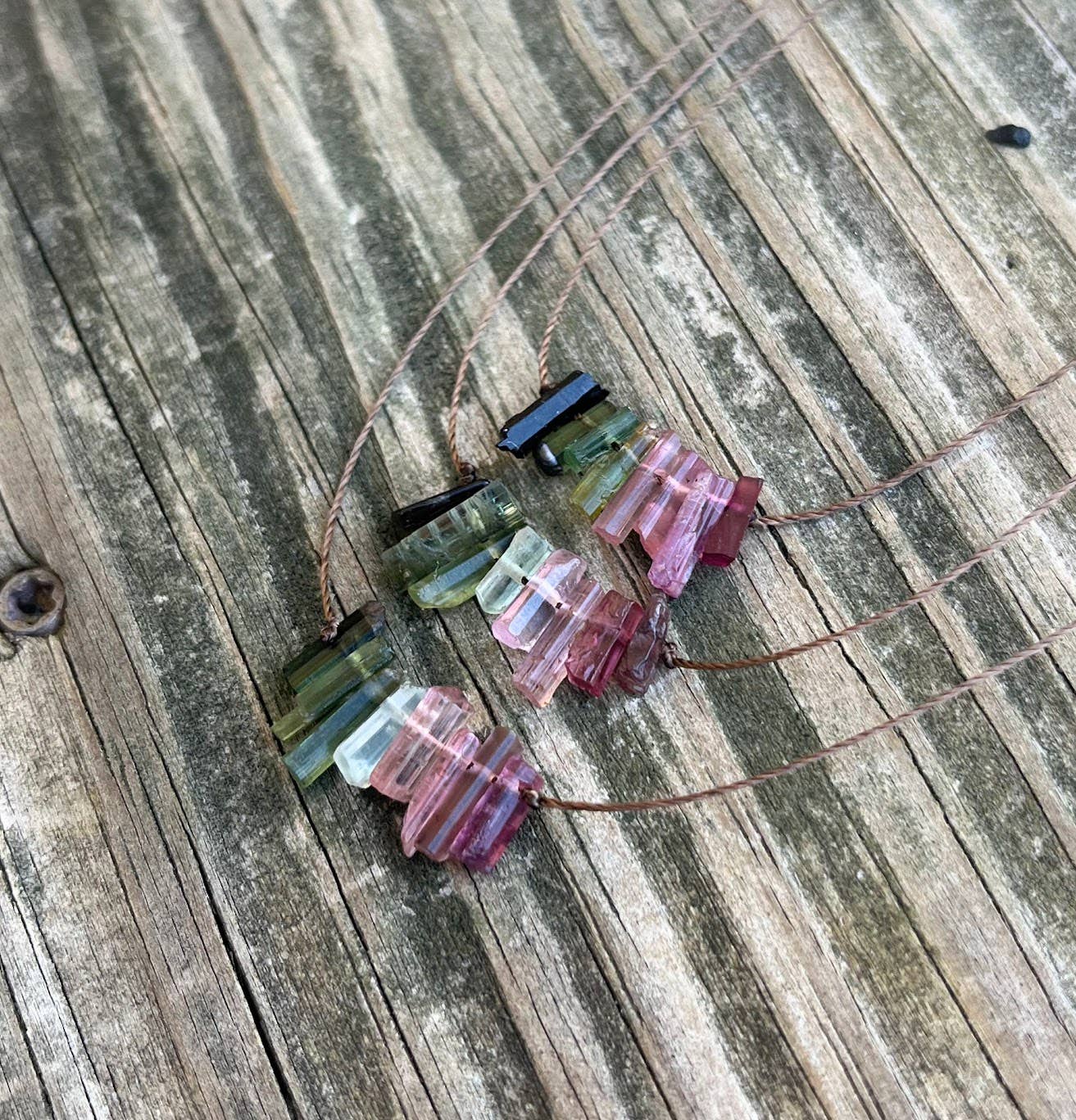 Multi Tourmaline Stick Bar Necklace: 18" or 20"