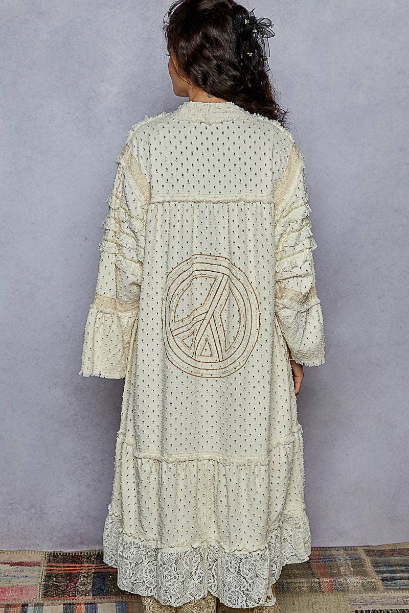 Vintage solid peace patch long cardigan woven top: Black
