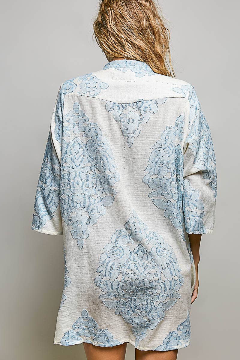 Lightweight Embroidered Cotton Pinstripe Tunic Dress