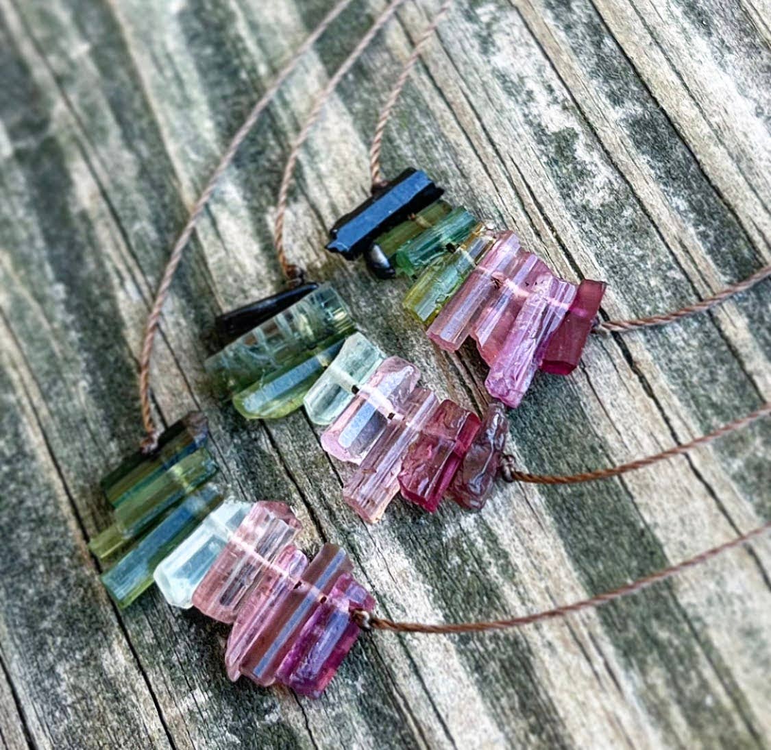 Multi Tourmaline Stick Bar Necklace: 18" or 20"