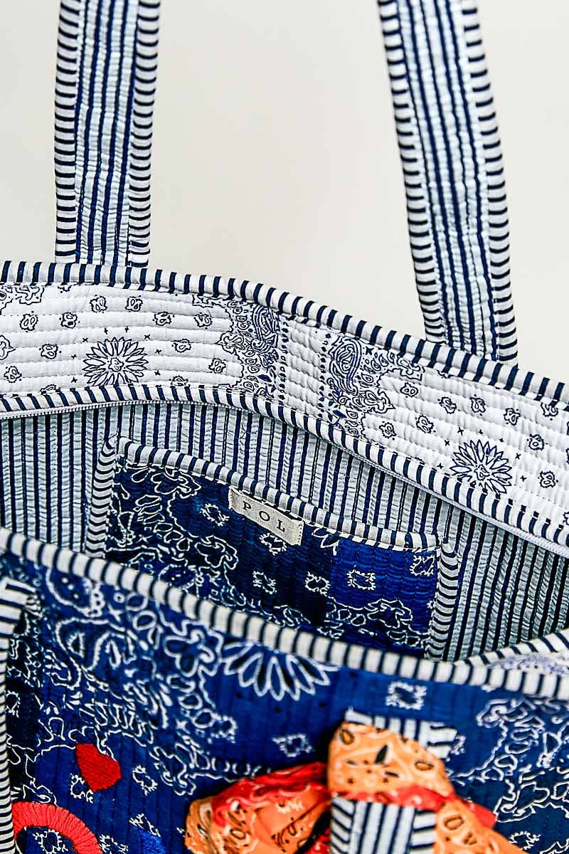 Quilted Indigo Paisley LOVE Tote Bag