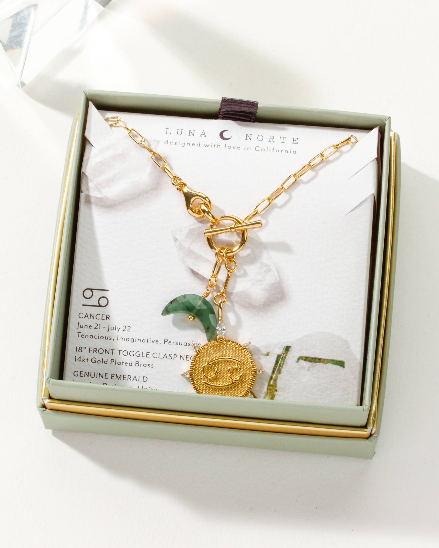 Cancer Lunar Front Toggle Zodiac Necklace