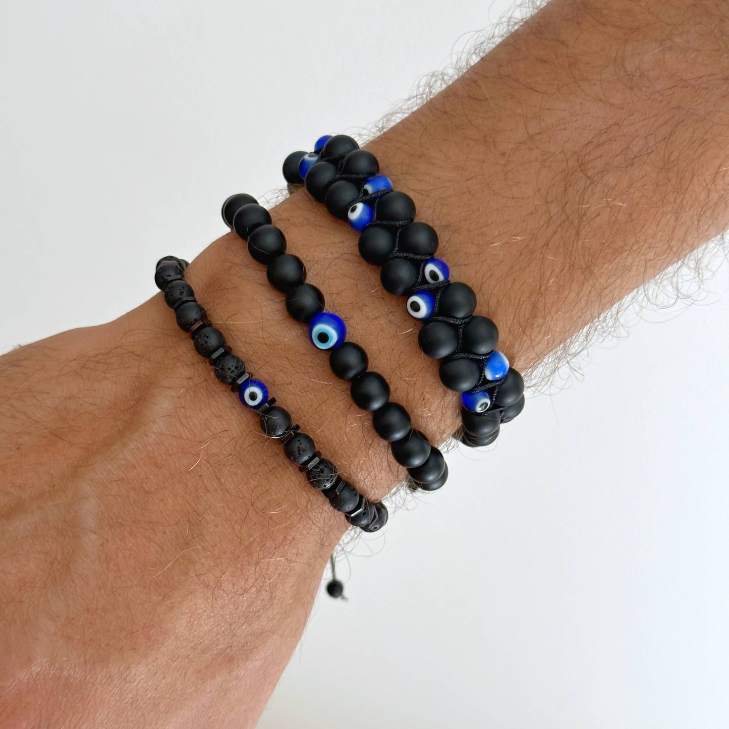 Onyx Bracelet with Evil Eye, Men Bracelet: Style 1