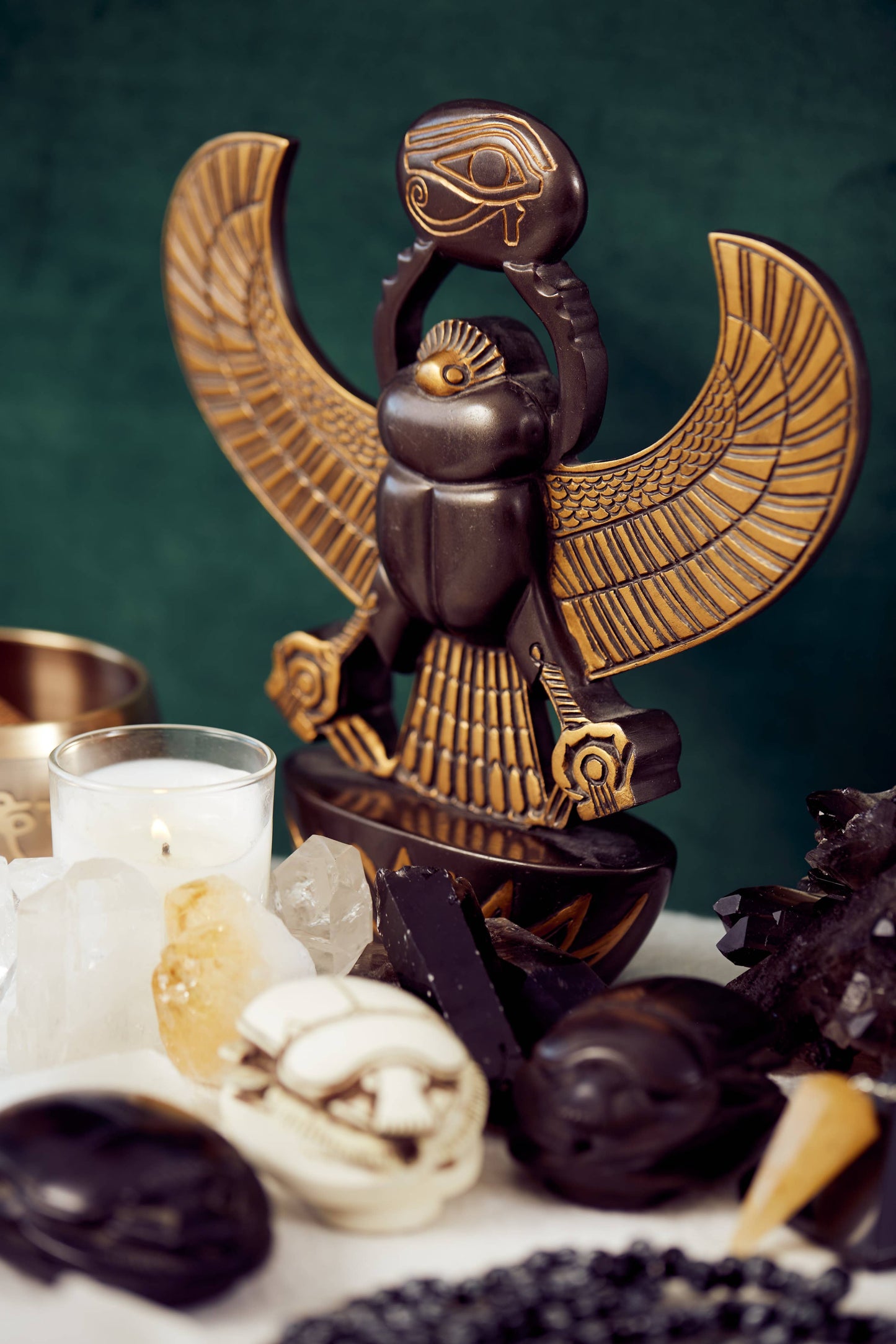 Khepri, Scarab with Wings, Black and Gold Basalt