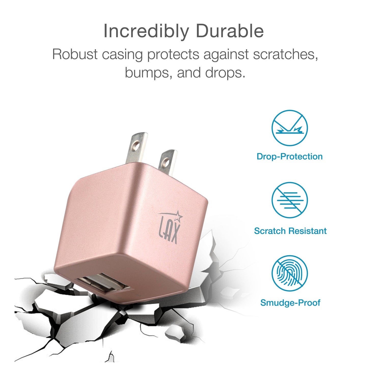 LAX Fast Charging 2 Port USB Wall Charger Retail Pack: Rose Gold