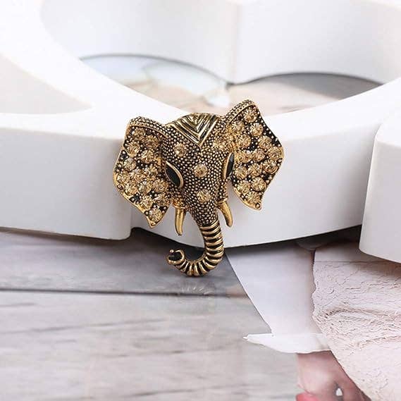 Sparkling Elephant Head Brooch – Crystal Accent Pin