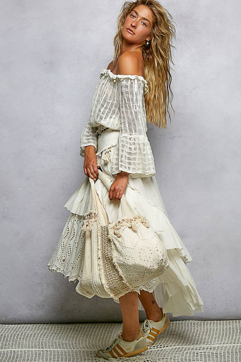 Mirror Dangle Tassel Lace Patched Hobo Bag