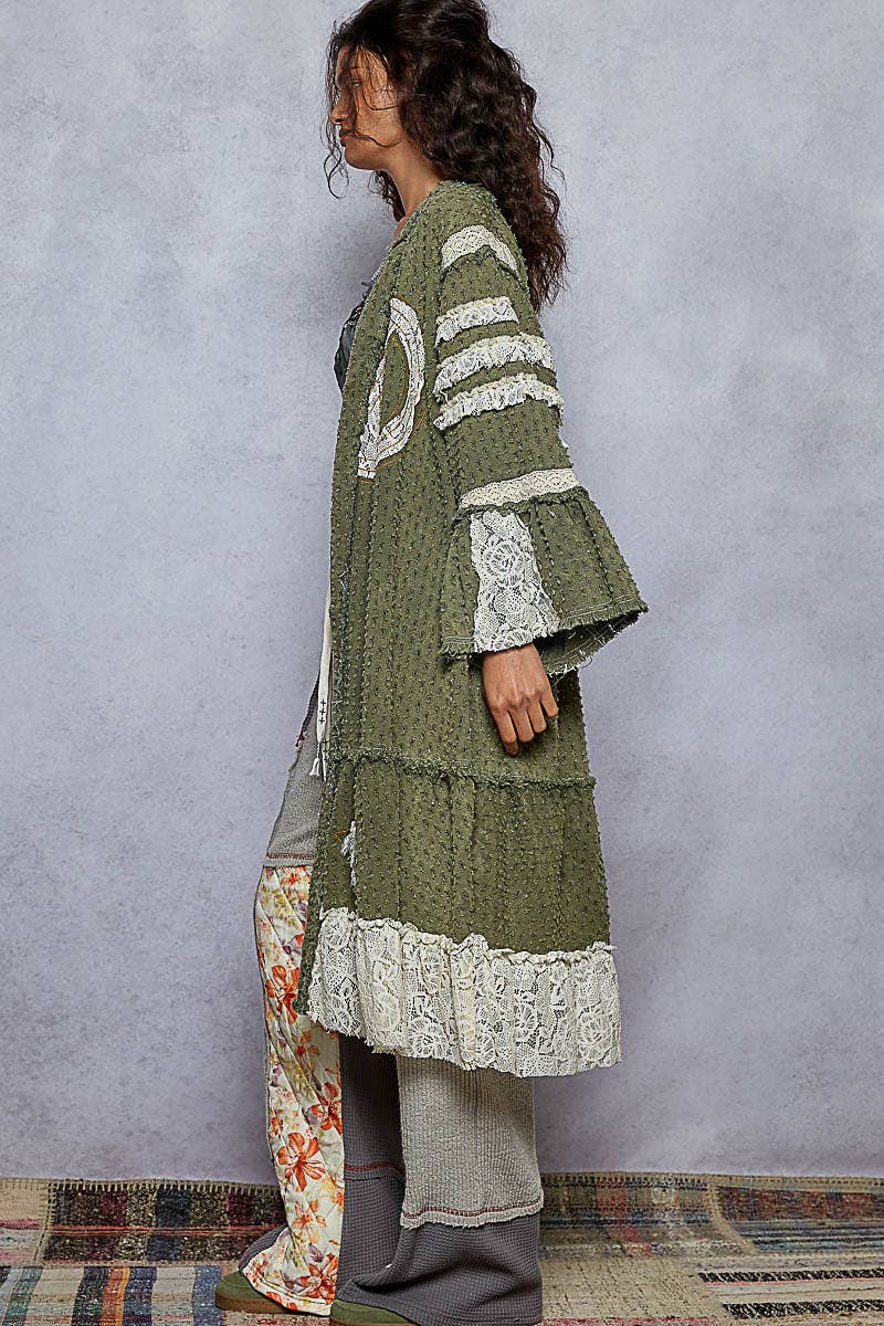 Vintage solid peace patch long cardigan woven top: Black