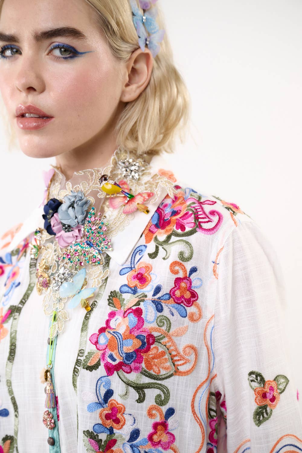 Beauty Mark Embroidered Maxi Duster / Shirt Dress : White /