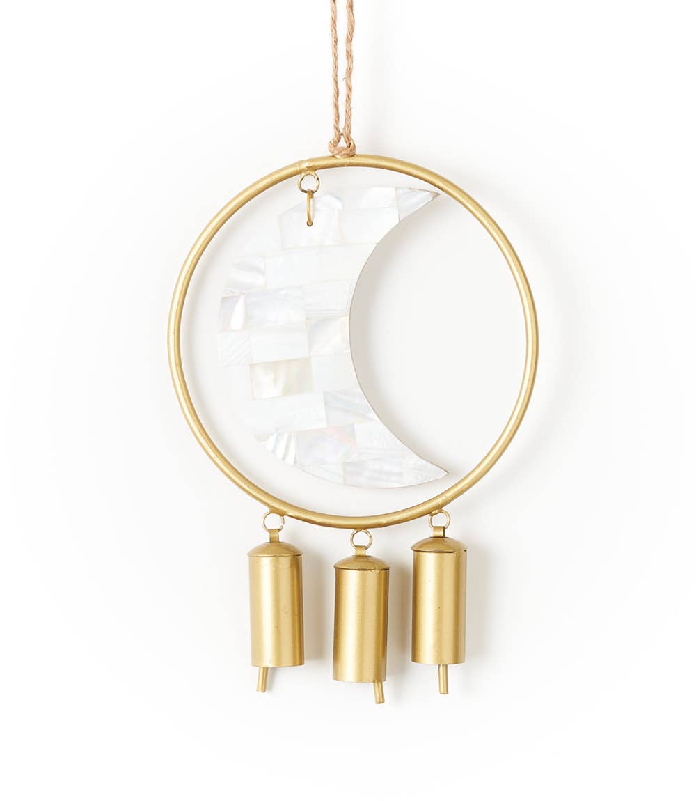 Chayana Large Moon Mother of Pearl Wind Chime - Handmade