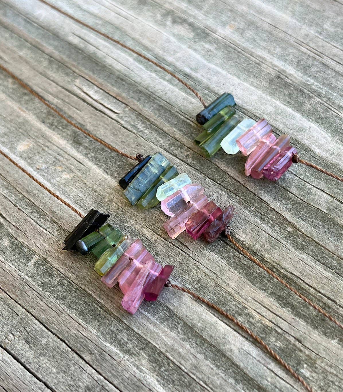Multi Tourmaline Stick Bar Necklace: 18" or 20"
