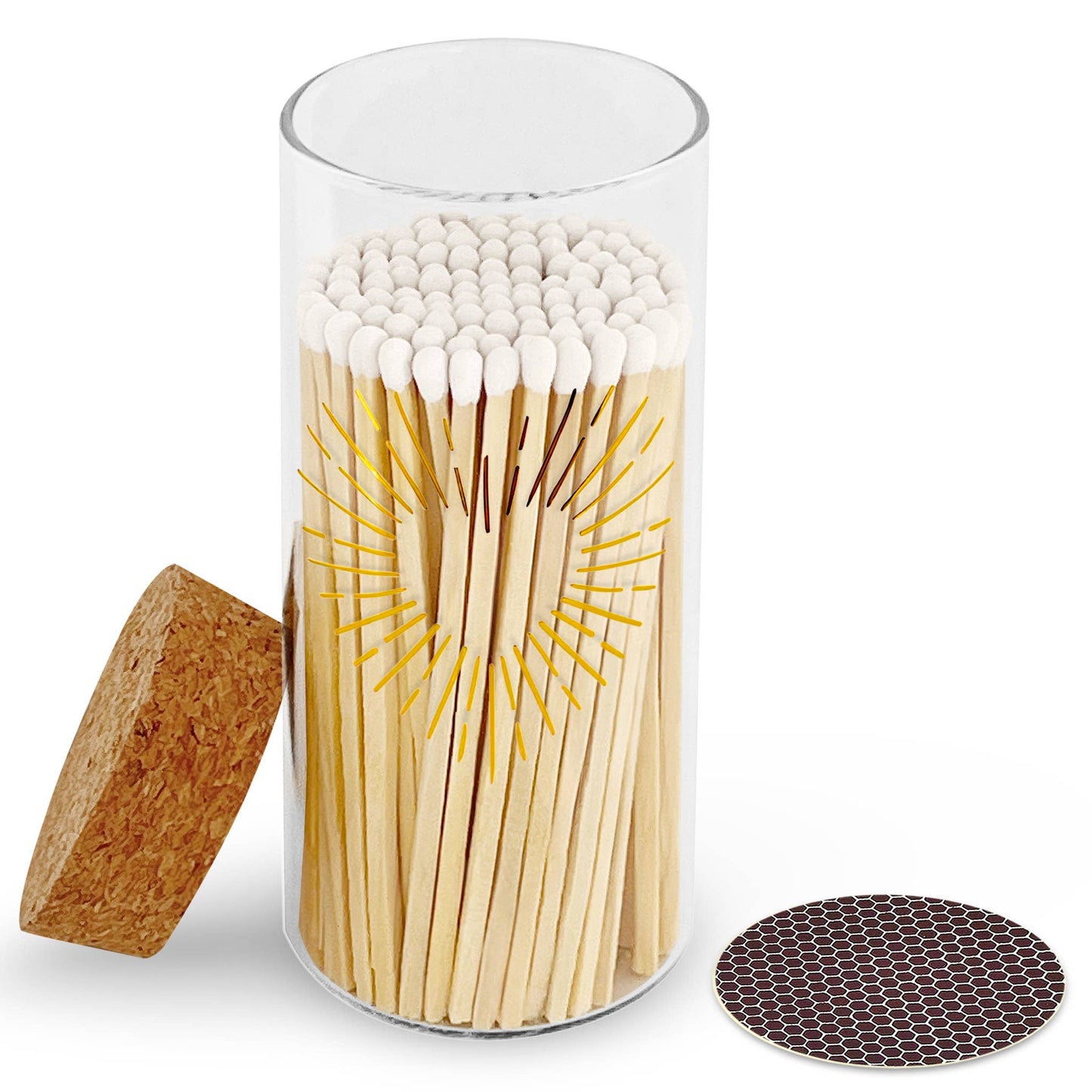 Gold Print with 4" Matches & Lg Cork Top Jar