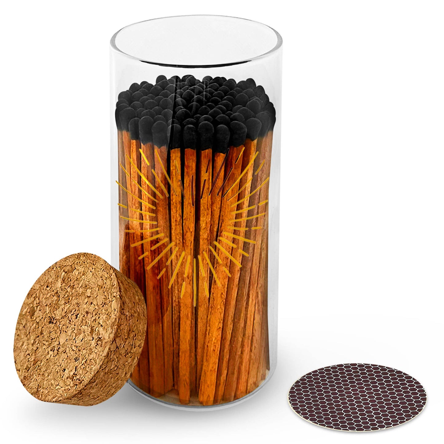 Gold Print with 4" Matches & Lg Cork Top Jar