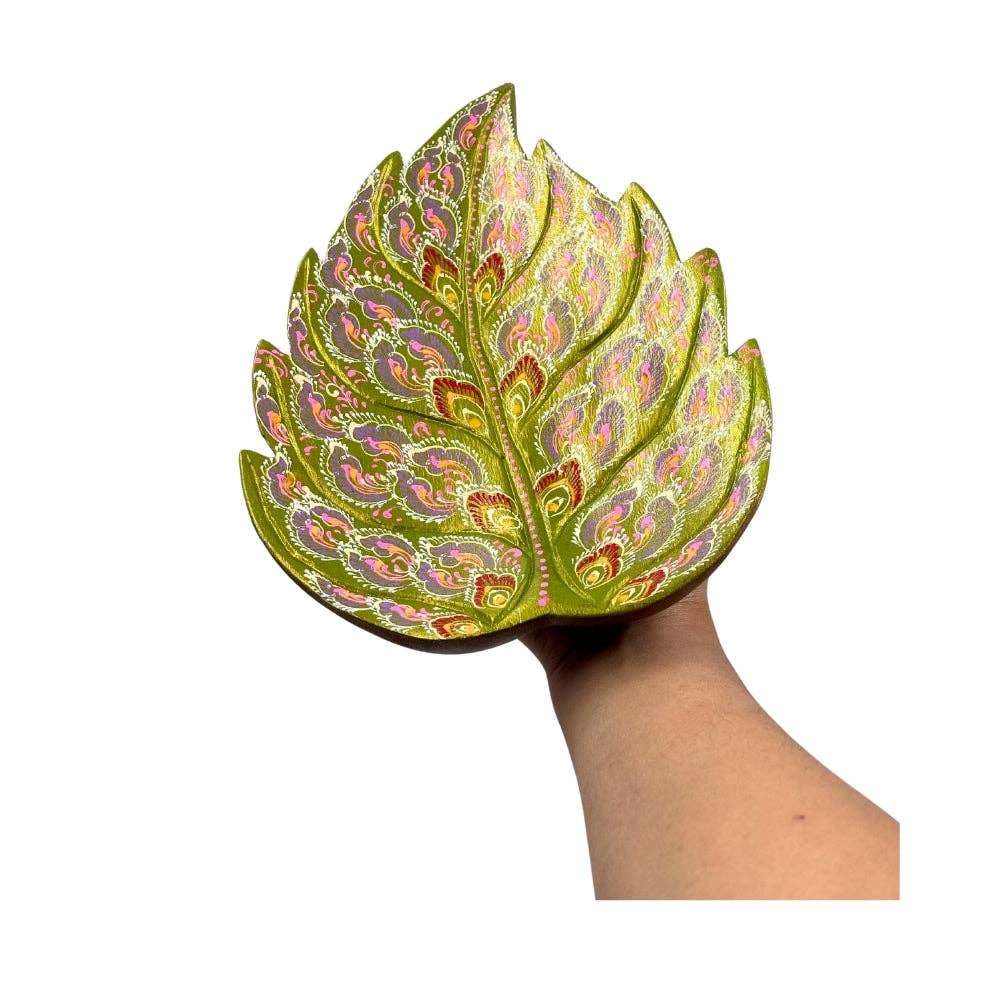 Leaf Hand Painted Wooden Carving