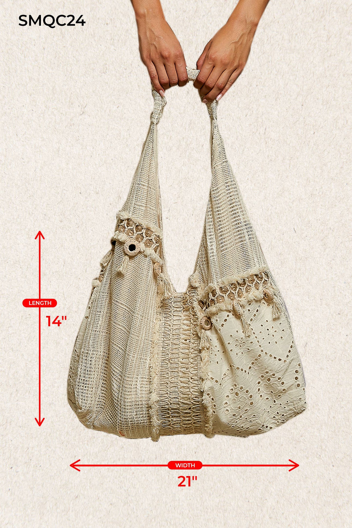 Mirror Dangle Tassel Lace Patched Hobo Bag