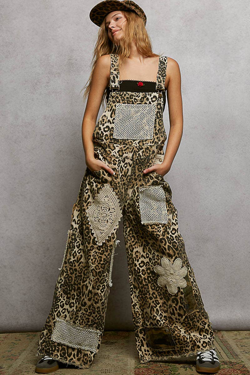 Crochet Contrast Patch Detail Chest Pocket Woven Overalls
